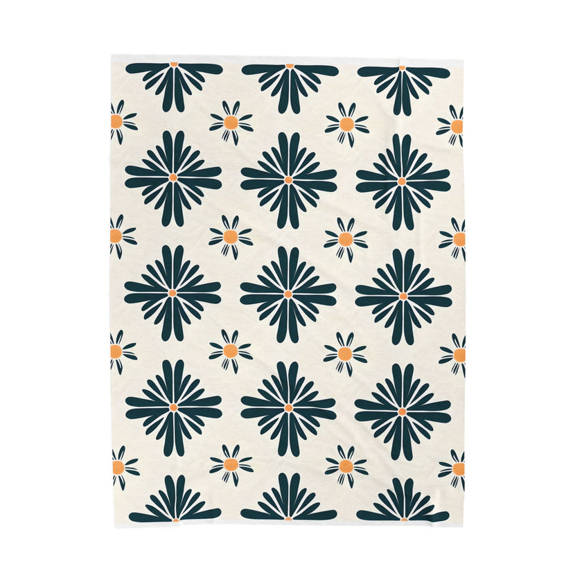 Green , White floral Velveteen Plush Blanket