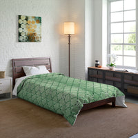 Botanical Green Quilt Comforter, Cozy Floral Pattern Blanket for Bedroom, Spring Decor, Home Warmth, Gift for Her