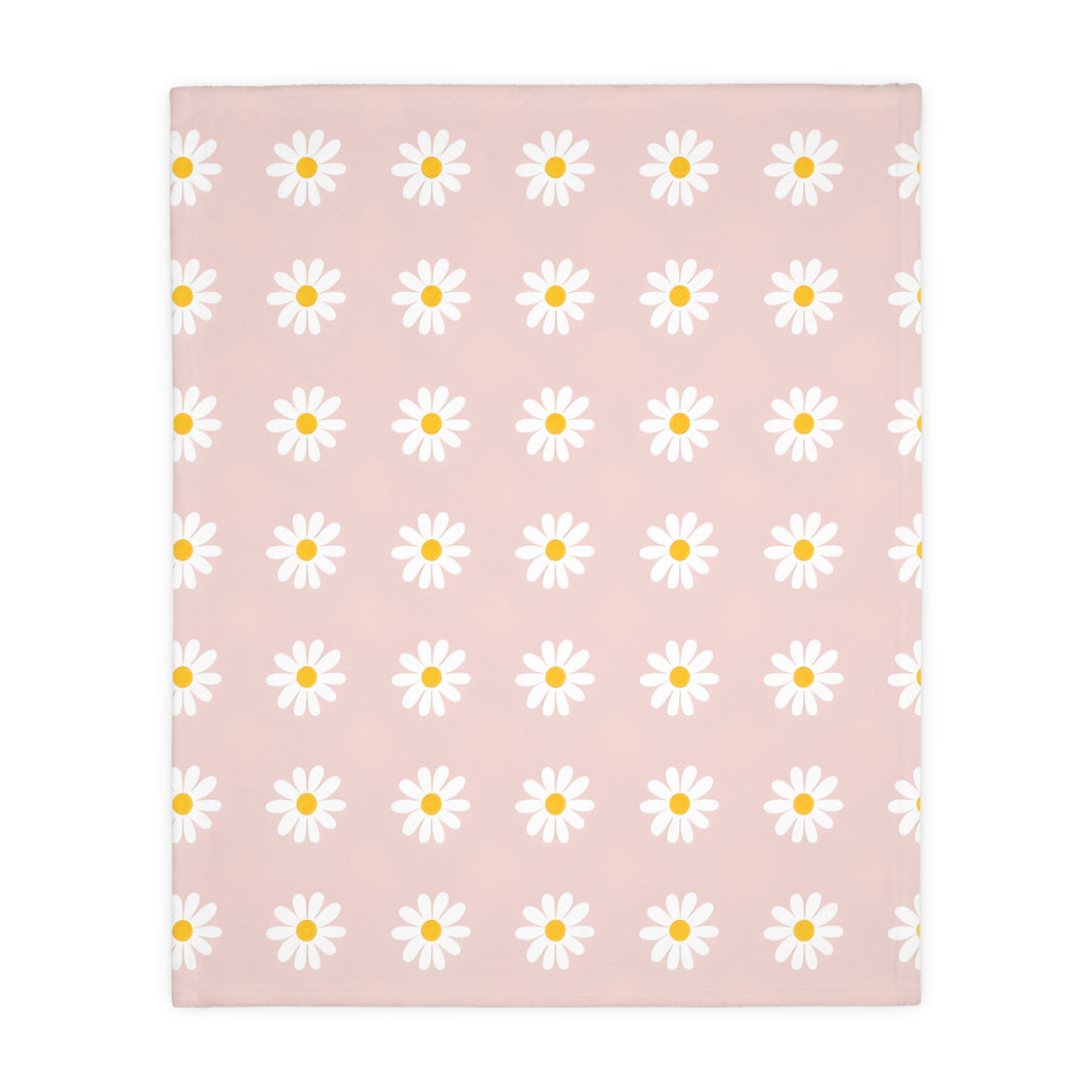 Velveteen Microfiber Blanket, White Daises on Pink Floral Throw, Soft Fleece Bedding, Cozy Couch Decoration, Home Decor Gift, Lightweight