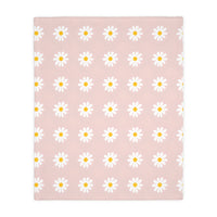 Velveteen Microfiber Blanket, White Daises on Pink Floral Throw, Soft Fleece Bedding, Cozy Couch Decoration, Home Decor Gift, Lightweight