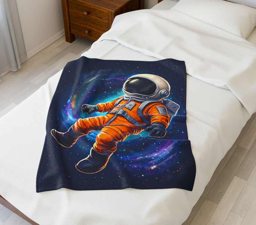 Space Astronaut Velveteen Plush Blanket - Galaxy Nebula Universe Stars, Outer Space Throw, Celestial Bedroom Decor, Gift for Space