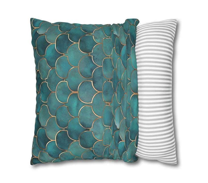 Blue/Green Faux Suede Square Pillowcase