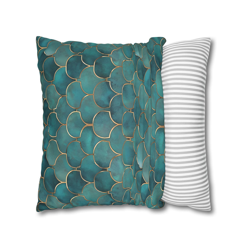Blue/Green Faux Suede Square Pillowcase