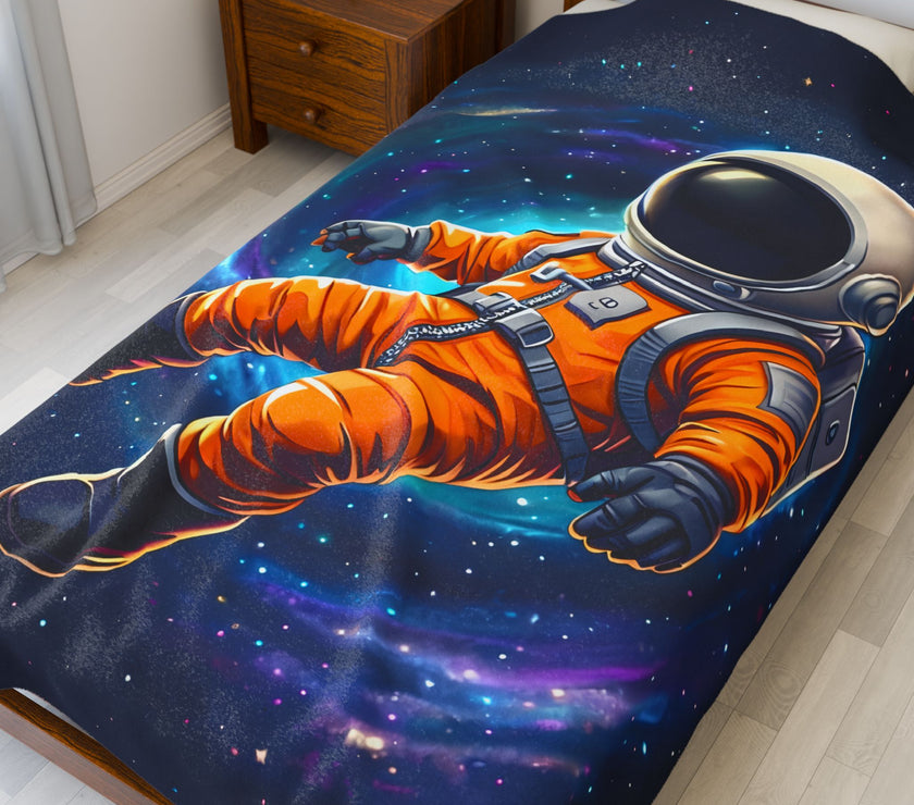 Space Astronaut Velveteen Plush Blanket - Galaxy Nebula Universe Stars, Outer Space Throw, Celestial Bedroom Decor, Gift for Space