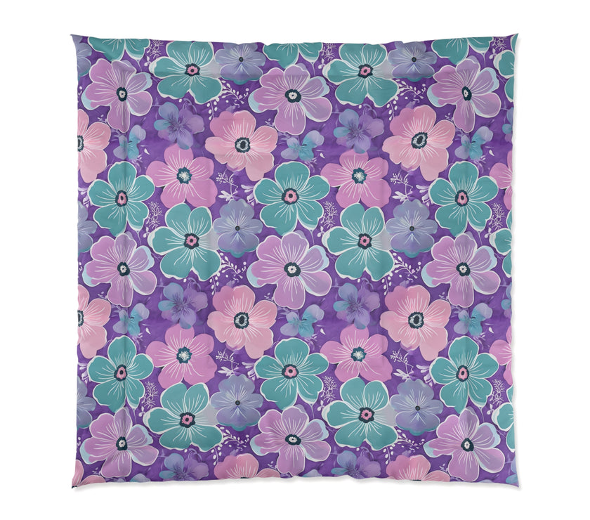 Floral Oasis Comforter, Botanical Bedspread, Cozy Bedroom Decor, Flower Pattern Quilt, Ideal for Spring Celebrations