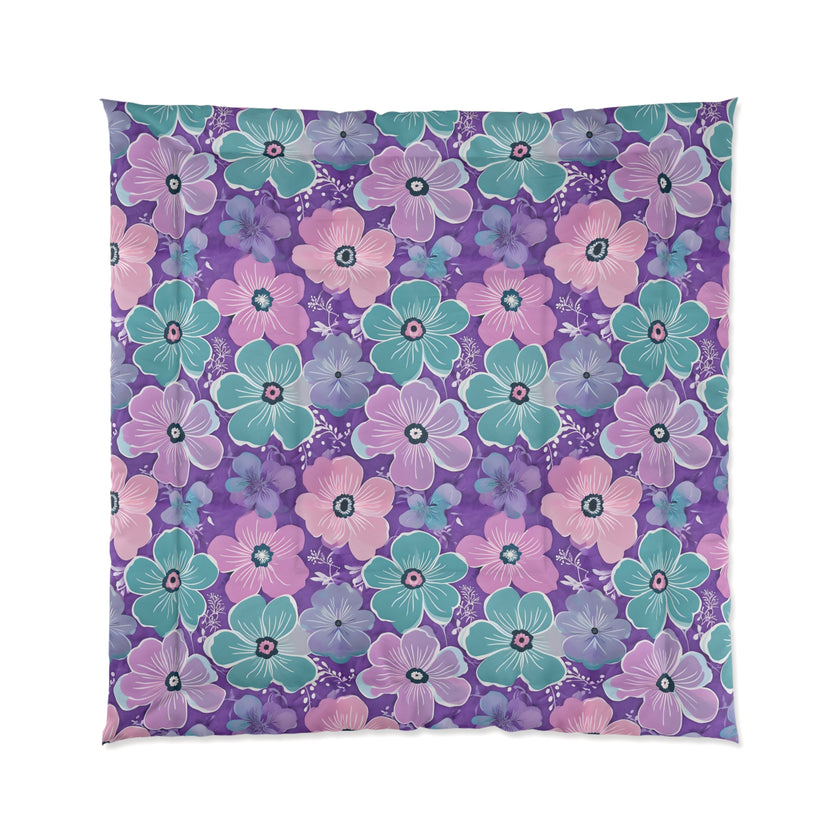 Floral Oasis Comforter, Botanical Bedspread, Cozy Bedroom Decor, Flower Pattern Quilt, Ideal for Spring Celebrations