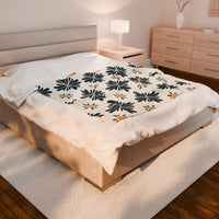 Green , White floral Velveteen Plush Blanket