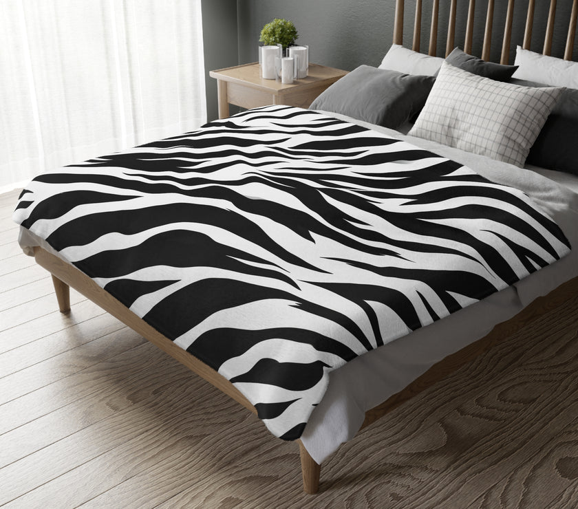 Velveteen Microfiber Blanket (Two-sided print) - Black and White Zebra Stripes, Cozy Throw for Home Decor, Animal Lover Gift, Safari Chic