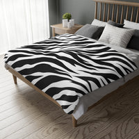 Velveteen Microfiber Blanket (Two-sided print) - Black and White Zebra Stripes, Cozy Throw for Home Decor, Animal Lover Gift, Safari Chic