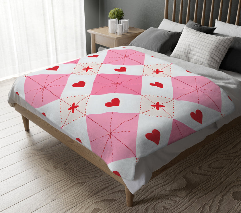 Romantic Heart Velveteen Microfiber Blanket (Two-sided print)
