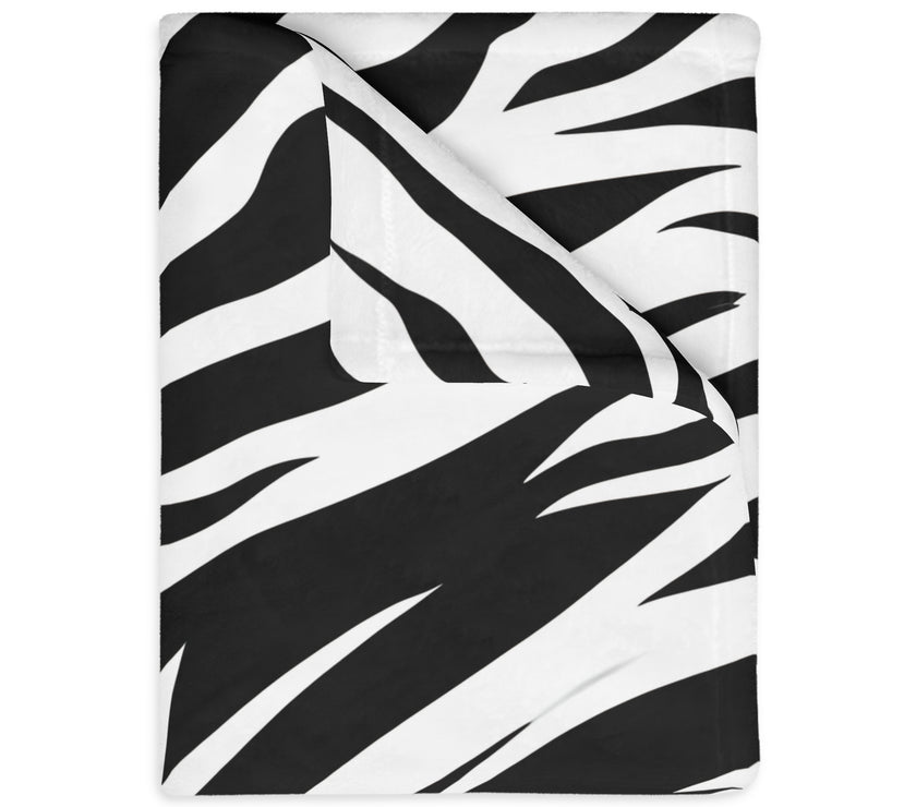 Velveteen Microfiber Blanket (Two-sided print) - Black and White Zebra Stripes, Cozy Throw for Home Decor, Animal Lover Gift, Safari Chic