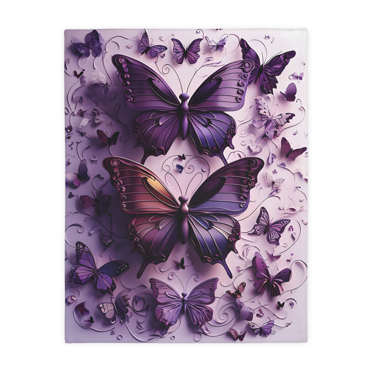 Purple Butterfly Blanket - Ultra Soft Velveteen Microfiber Throw, Reversible Print, Cozy Bedding, Home Decor, Gift for Her, Butterfly Lover,