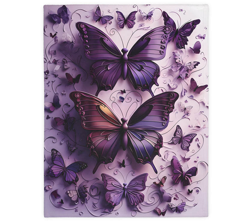 Purple Butterfly Blanket - Ultra Soft Velveteen Microfiber Throw, Reversible Print, Cozy Bedding, Home Decor, Gift for Her, Butterfly Lover,