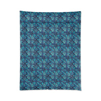 Tropical Floral Comforter, Boho Bedroom Decor, Cozy Quilt for Home, Gift for Her, Ocean Vibe Bedding, blue green flowers