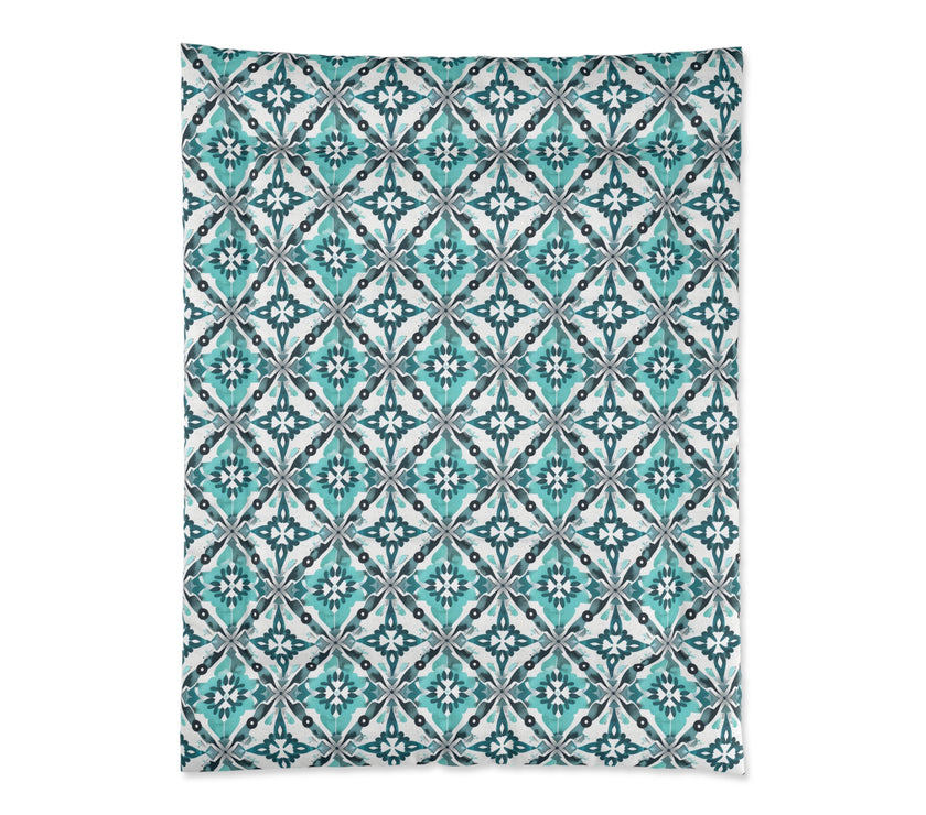 Bohemian Tile Print Comforter, Cozy Bedroom Bedding, Gift for Home Decor, Stylish Dorm Accents, Living Room Throws