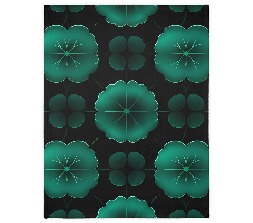 Green Jade Floral Velveteen Microfiber Blanket (Two-sided print)