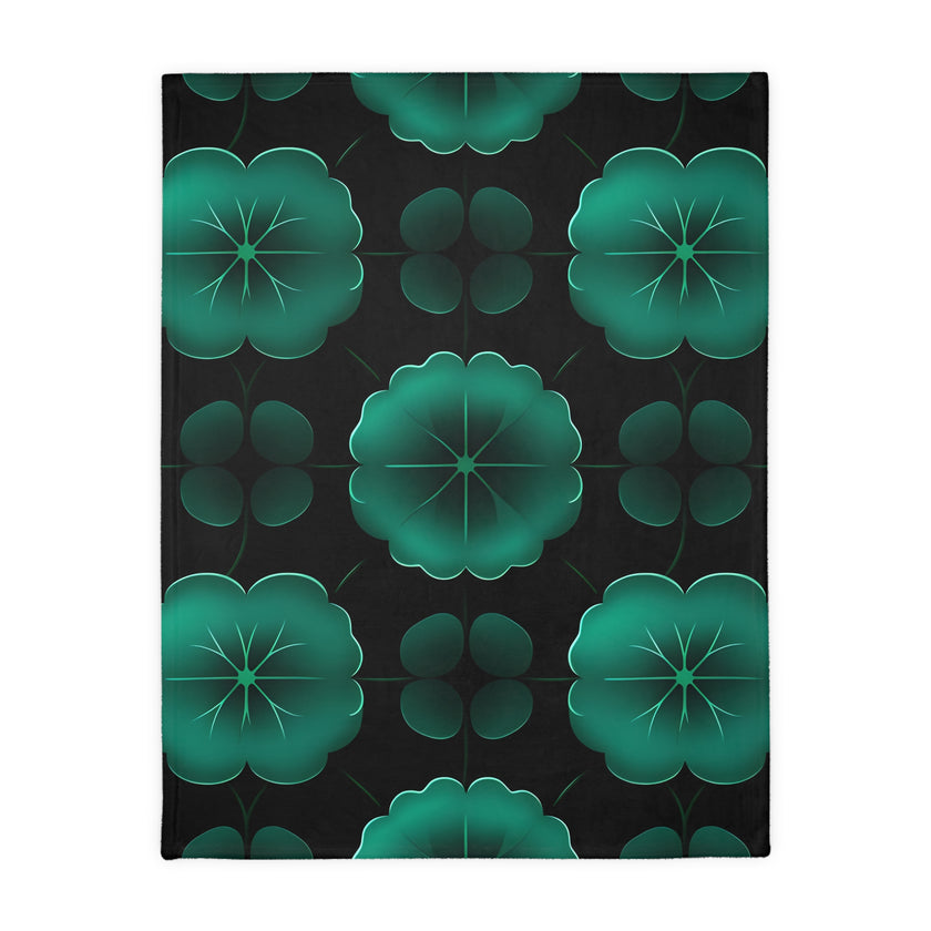 Green Jade Floral Velveteen Microfiber Blanket (Two-sided print)