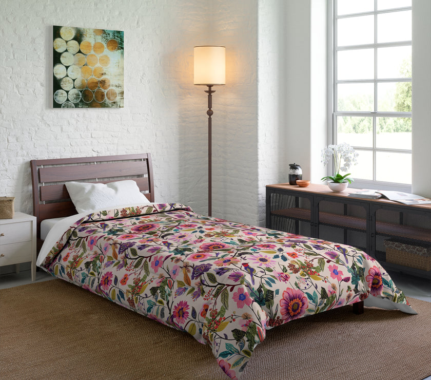Floral Comforter for Cozy Bedrooms, Boho Home Decor, Floral Bedding, Bedspread, Gift for Her, Spring Bedroom Makeover