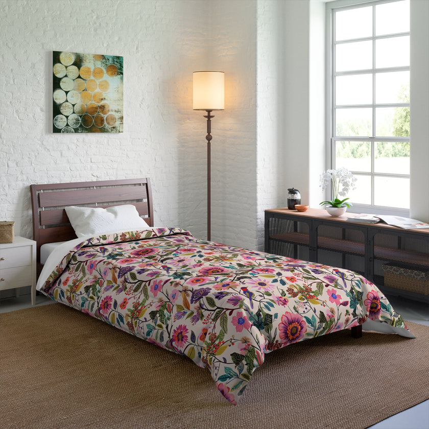Floral Comforter for Cozy Bedrooms, Boho Home Decor, Floral Bedding, Bedspread, Gift for Her, Spring Bedroom Makeover