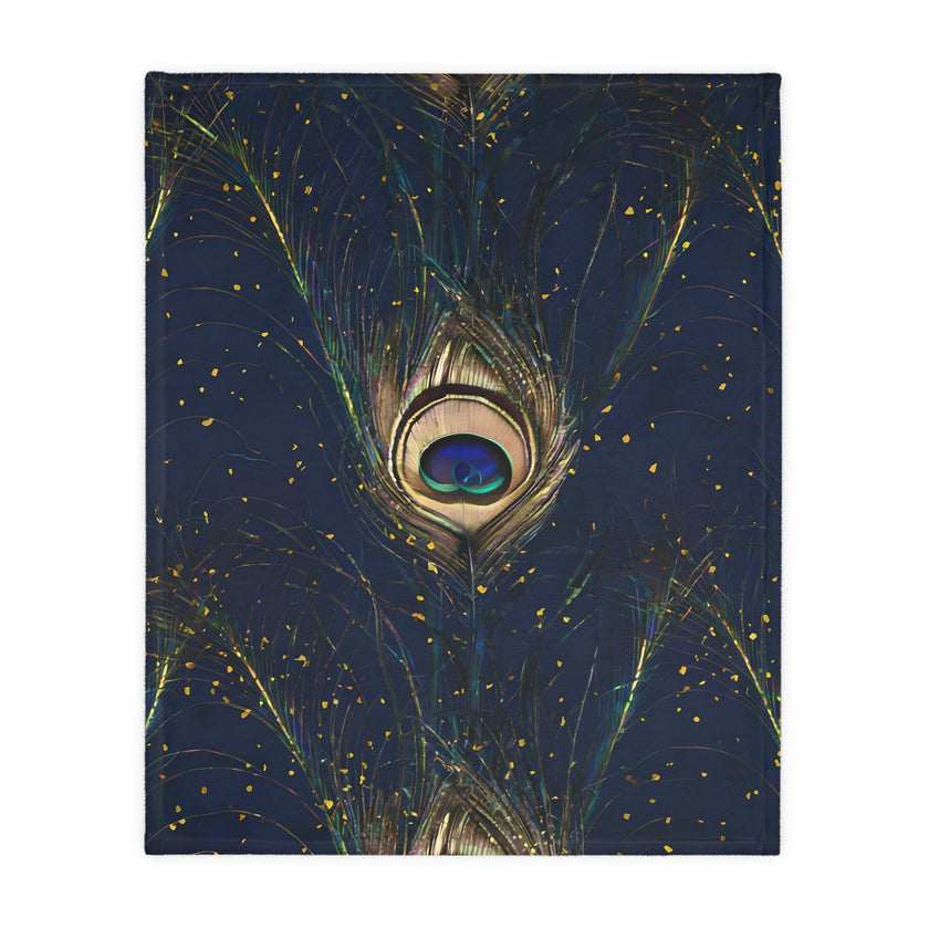 Peacock Feather Velveteen Microfiber Blanket (Two-sided print)