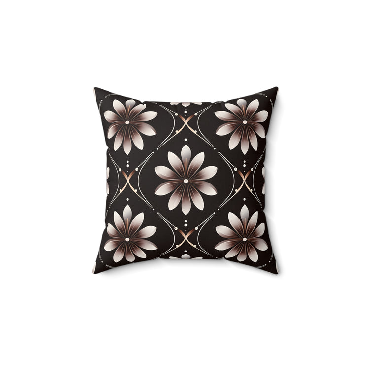 Black Floral Faux Suede Square Pillow