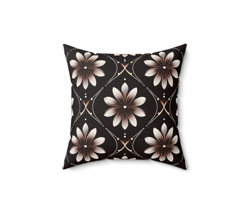 Black Floral Faux Suede Square Pillow