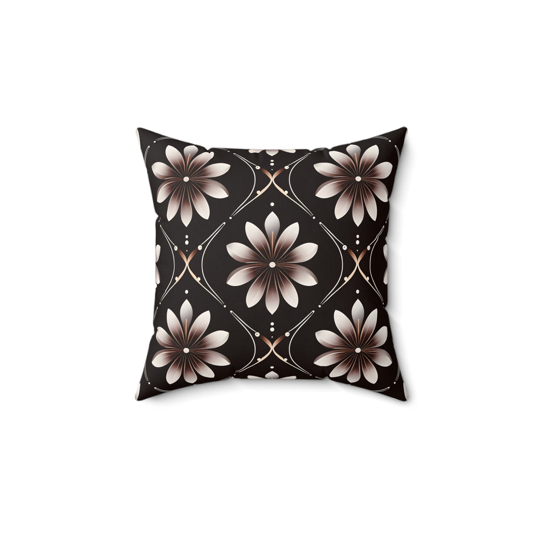 Black Floral Faux Suede Square Pillow