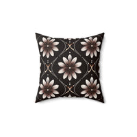 Black Floral Faux Suede Square Pillow