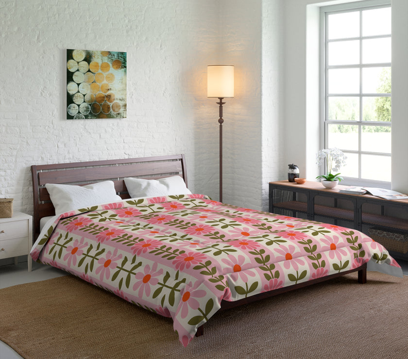 Floral Comforter for Cozy Homes, Bohemian Bedding, Bedroom Décor, Spring Vibes, Gift for Her, Sleep Essentials