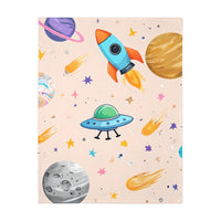 Kids Outer Space Spaceship Rocket Planet Velveteen Microfiber Blanket, Two-sided Print, Children's Bedroom Decor, Boys Girls Gift, Nursery