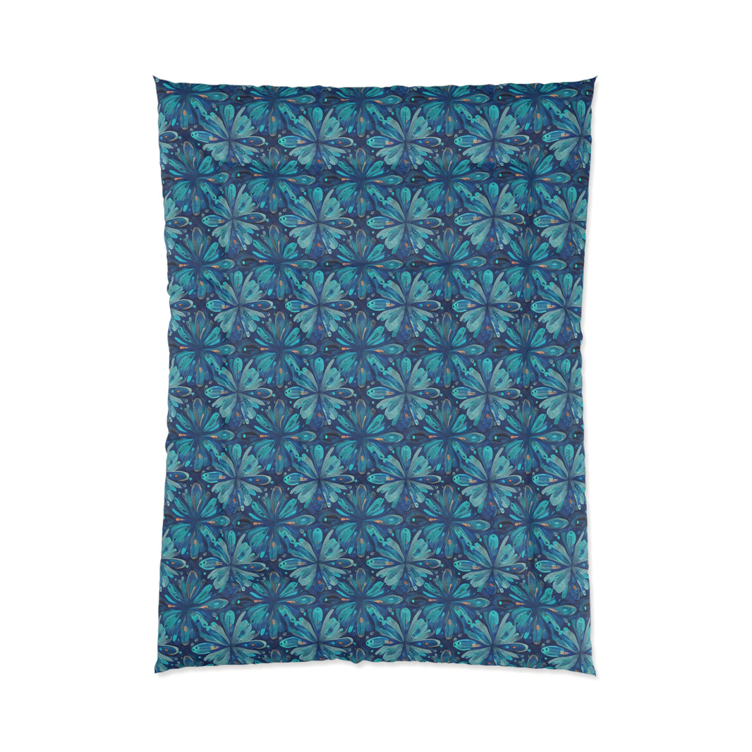 Tropical Floral Comforter, Boho Bedroom Decor, Cozy Quilt for Home, Gift for Her, Ocean Vibe Bedding, blue green flowers