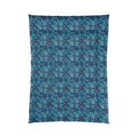 Tropical Floral Comforter, Boho Bedroom Decor, Cozy Quilt for Home, Gift for Her, Ocean Vibe Bedding, blue green flowers
