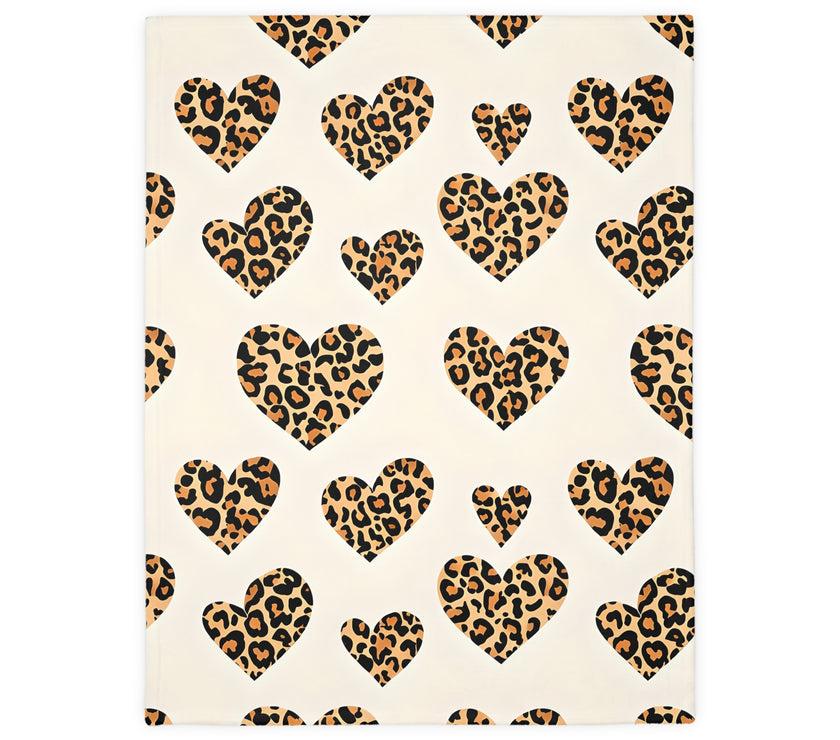 Velveteen Microfiber Blanket, Leopard Print Heart Throw, Cozy Bedding, Animal Lover Gift, Double-sided Couch Cover, Home Decor Accent