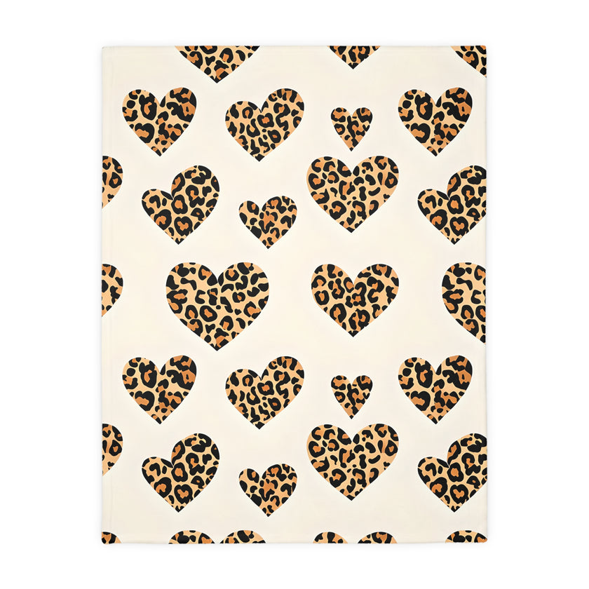 Velveteen Microfiber Blanket, Leopard Print Heart Throw, Cozy Bedding, Animal Lover Gift, Double-sided Couch Cover, Home Decor Accent