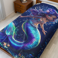 Mermaid Velveteen Plush Blanket, Cozy Throw for Kids, Nautical Decor, Gift for Birthdays, Under the Sea Theme, Soft Blanket