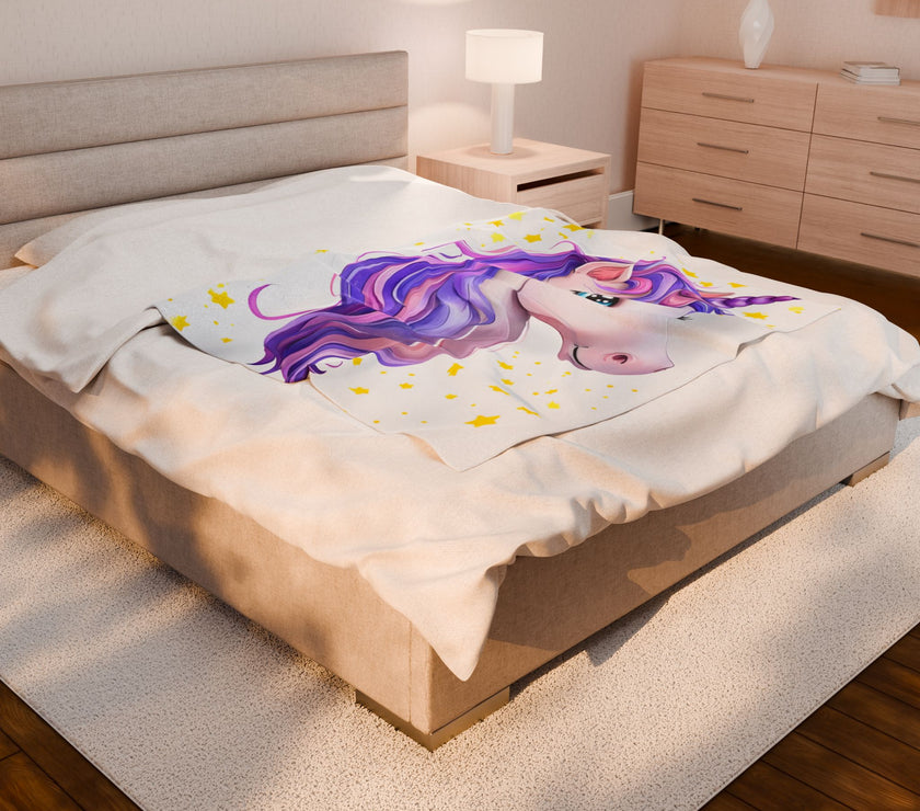 Purple Unicorn Velveteen Plush Blanket