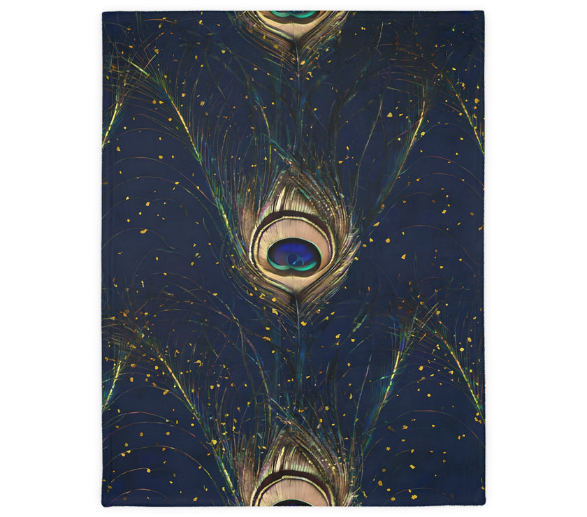 Peacock Feather Velveteen Microfiber Blanket (Two-sided print)