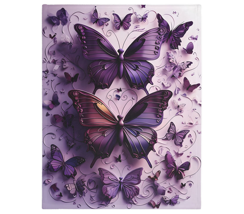 Purple Butterfly Blanket - Ultra Soft Velveteen Microfiber Throw, Reversible Print, Cozy Bedding, Home Decor, Gift for Her, Butterfly Lover,