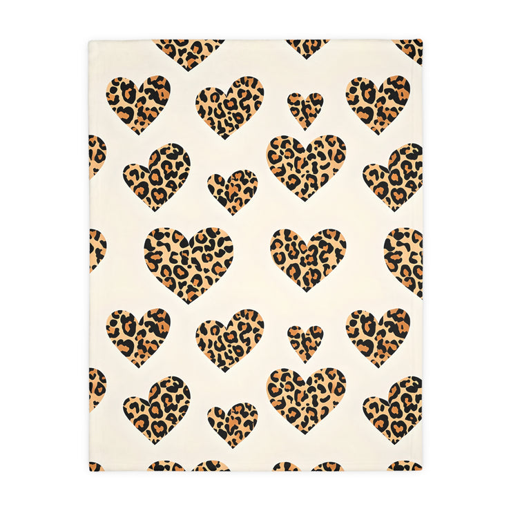 Velveteen Microfiber Blanket, Leopard Print Heart Throw, Cozy Bedding, Animal Lover Gift, Double-sided Couch Cover, Home Decor Accent