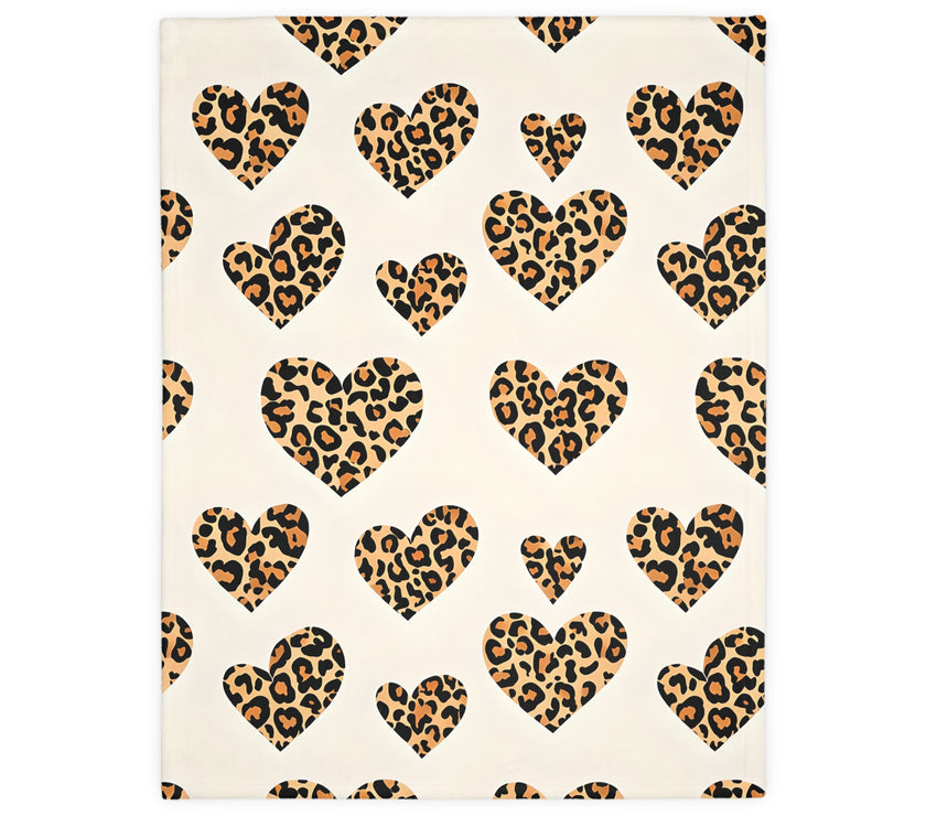 Velveteen Microfiber Blanket, Leopard Print Heart Throw, Cozy Bedding, Animal Lover Gift, Double-sided Couch Cover, Home Decor Accent