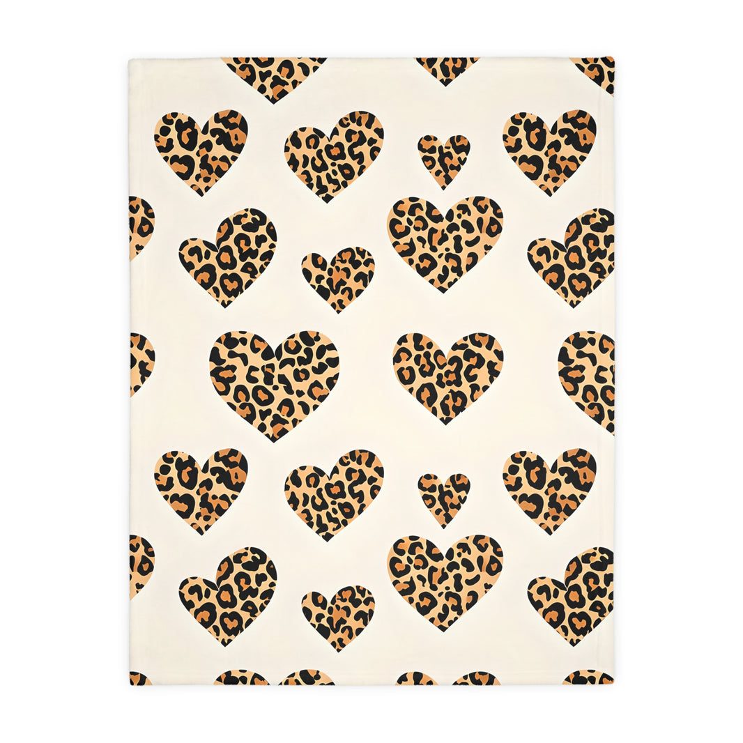 Velveteen Microfiber Blanket, Leopard Print Heart Throw, Cozy Bedding, Animal Lover Gift, Double-sided Couch Cover, Home Decor Accent