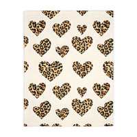 Velveteen Microfiber Blanket, Leopard Print Heart Throw, Cozy Bedding, Animal Lover Gift, Double-sided Couch Cover, Home Decor Accent