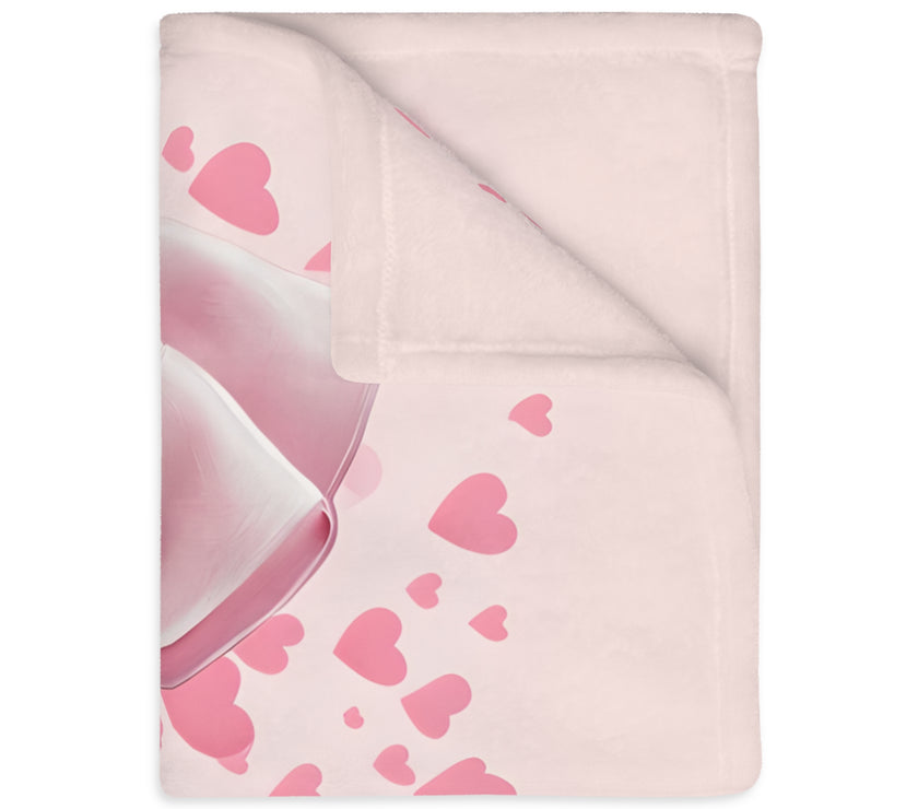 Pink Bow . Pink Heart Velveteen Microfiber Blanket (Two-sided print)