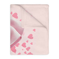 Pink Bow . Pink Heart Velveteen Microfiber Blanket (Two-sided print)