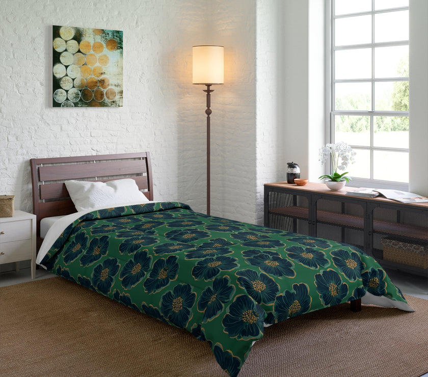 Botanical Floral Comforter - Cozy Bedding for Home Decor, Green Floral Bedspread, Spring Bedroom Essentials, Gift for Her, Unique