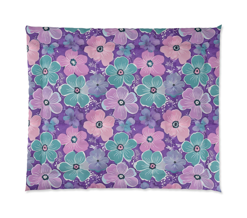 Floral Oasis Comforter, Botanical Bedspread, Cozy Bedroom Decor, Flower Pattern Quilt, Ideal for Spring Celebrations