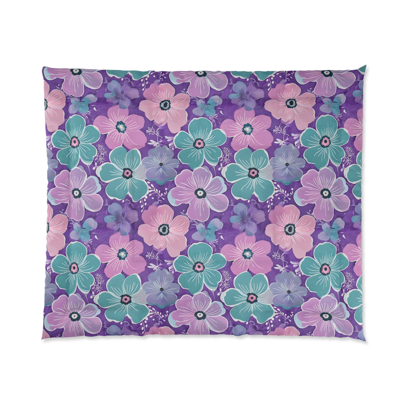 Floral Oasis Comforter, Botanical Bedspread, Cozy Bedroom Decor, Flower Pattern Quilt, Ideal for Spring Celebrations