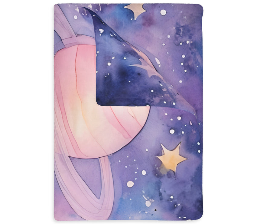 Kids Blanket, Velveteen Microfiber Blanket with Planet Moon and Stars Design - Two-sided Print, Children's Throw, Outer Space Bedding,