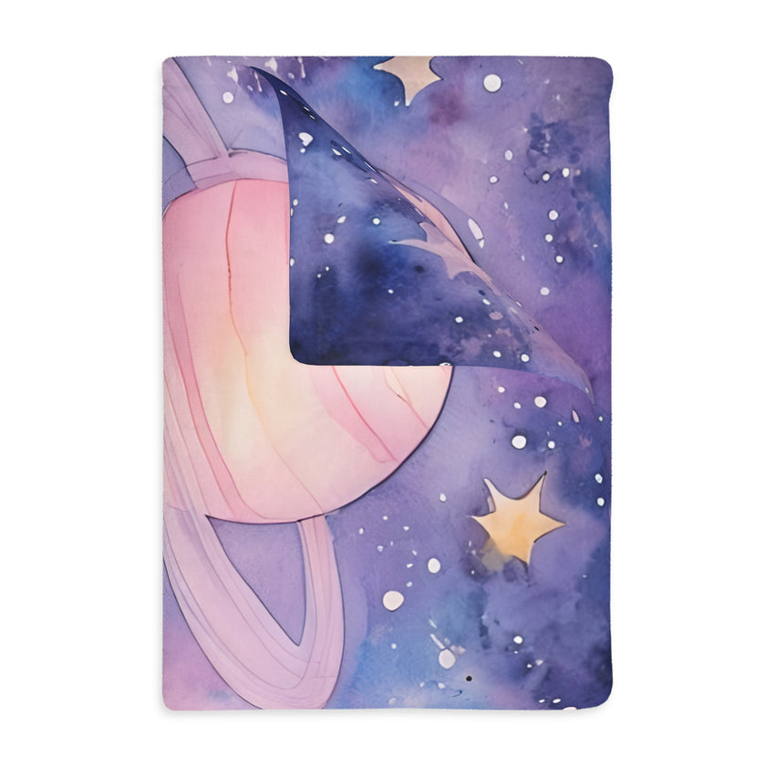 Kids Blanket, Velveteen Microfiber Blanket with Planet Moon and Stars Design - Two-sided Print, Children's Throw, Outer Space Bedding,