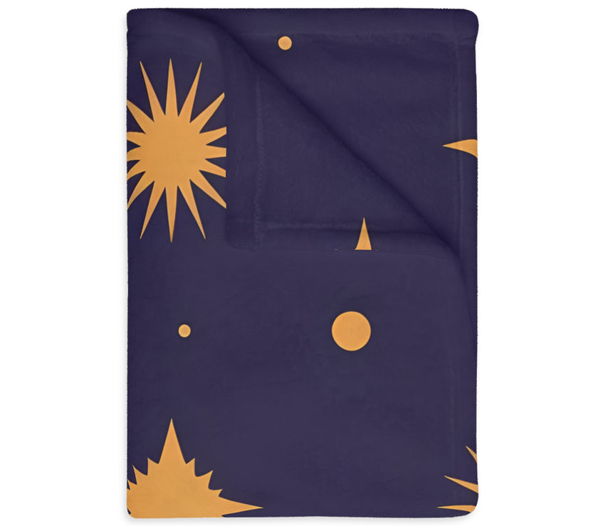 Velveteen Blanket, Geometric Gold Star Two-Sided Print, Cozy Throw, Luxurious Bedding, Soft Couch Cover, Home Decor Accent